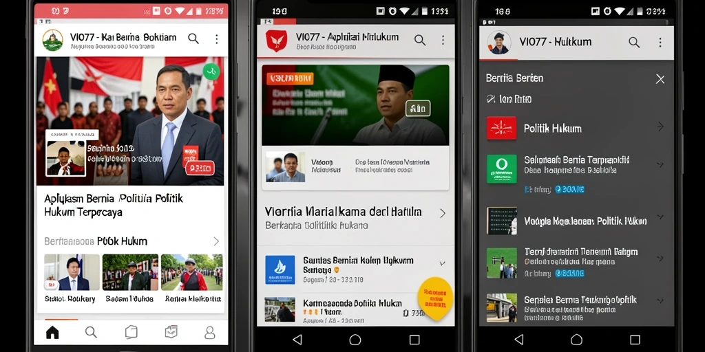 Tampilan antarmuka modern aplikasi VIO77 untuk berita Politik Hukum.