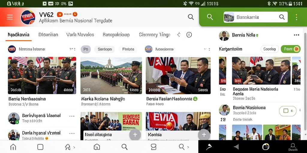 Tampilan antarmuka aplikasi VV62 yang menampilkan berita nasional terkini.