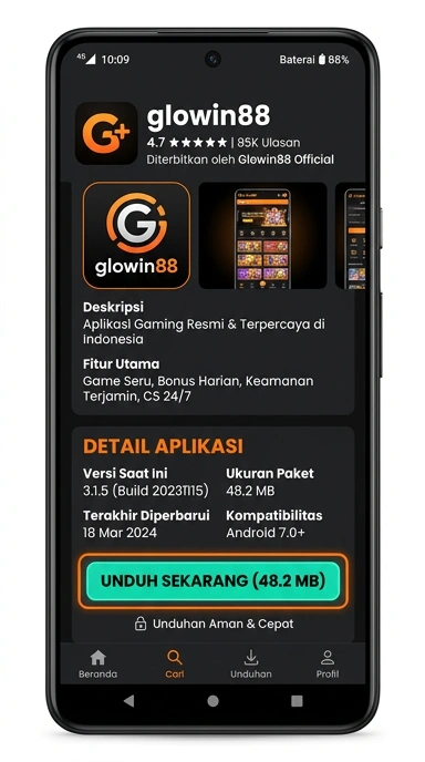 Tampilan halaman APK glowin88