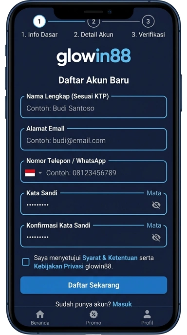 Tampilan halaman daftar glowin88