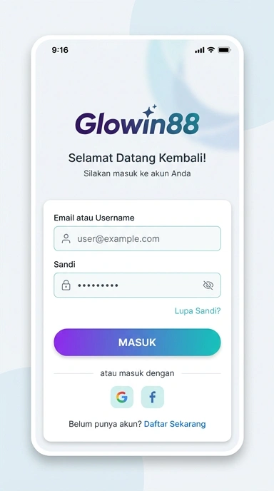 Tampilan halaman login glowin88